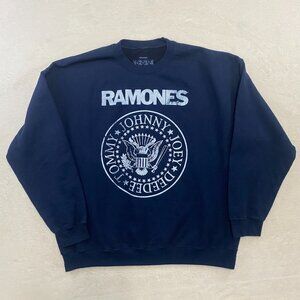 Ramones 1234 Long Sleeve Crew Neck Sweater Mens S Navy Blue Pullover Band Shirt